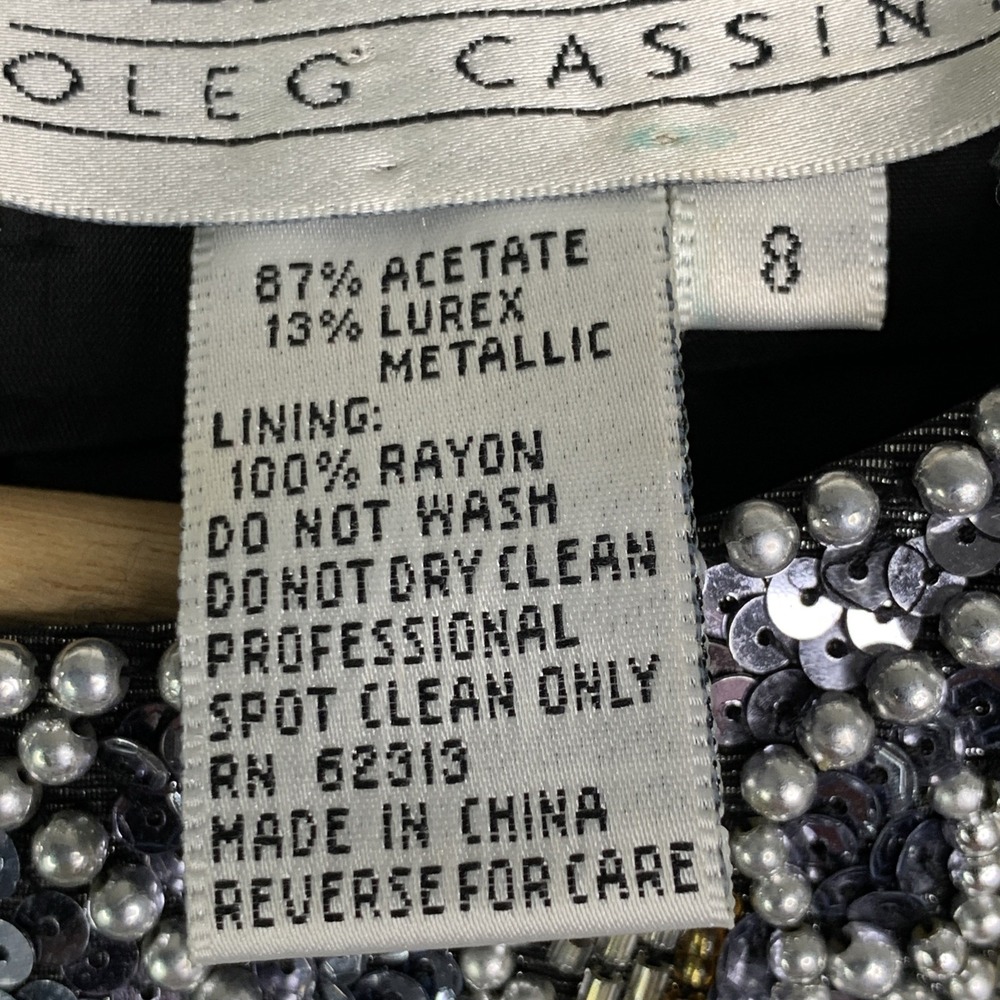 Black Tie Oleg Cassini Top Womens Size 8 Beaded Vintage Longsleeve Beautiful - Picture 10 of 14